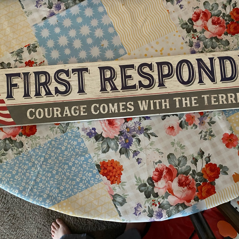 Hobby Lobby Wood 'First Respond' Sign with Red, Navy, White, Gray Accents